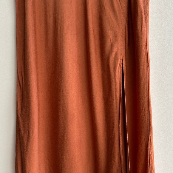 Socialite Terracotta/Pumpkin Orange Silky Bias Cut Midi Slit Skirt, Size XL - Picture 4 of 16